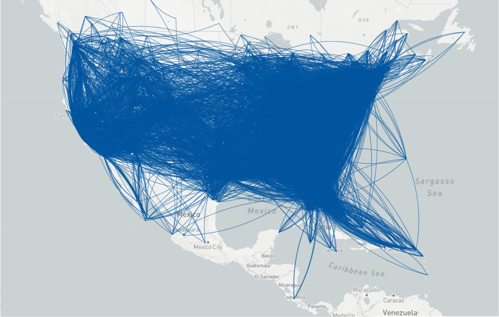 PlaneSense 2025 map of travel of across the U.S. and beyond